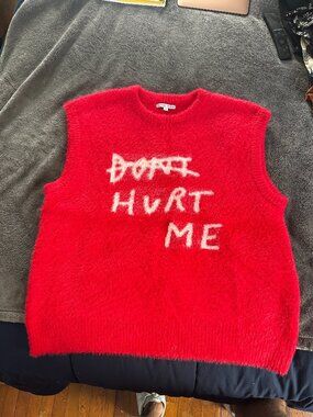 Patrick Church “Don’t Hurt Me” Red Sweater Tank Top Size [XL]